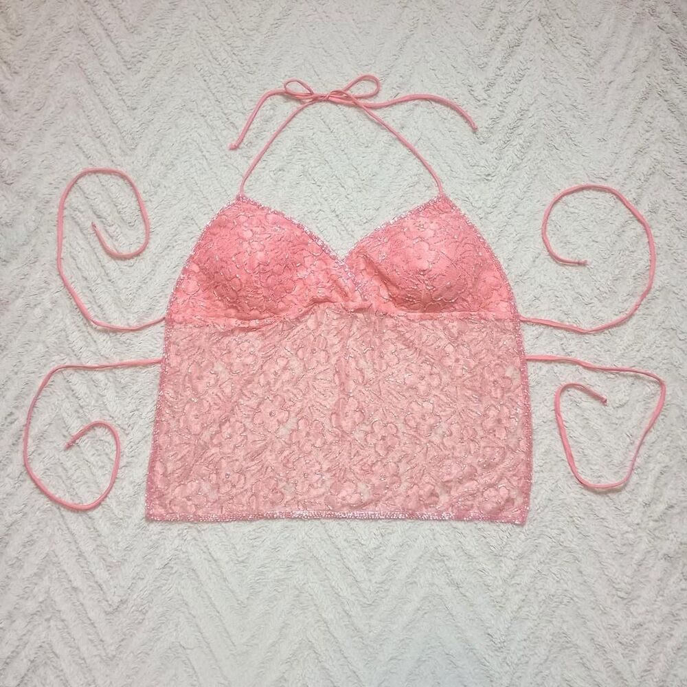 Vintage 90s Y2K Backless Beaded Fairy Halter